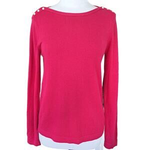 HOBBS London Boatneck Sweater Small Fuchsia Bright Pink Snap Detail